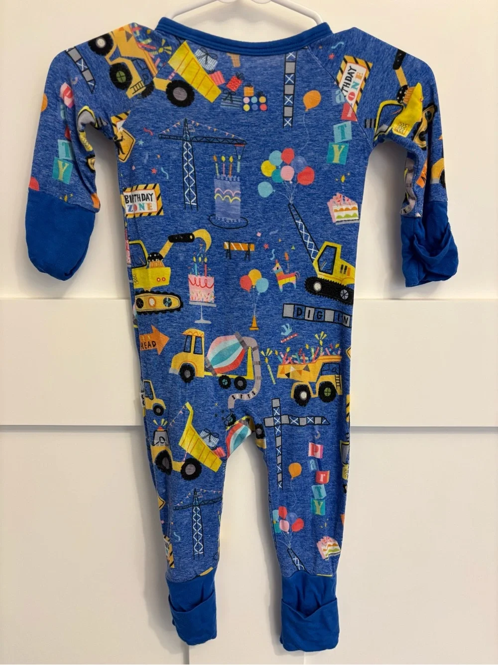 Little Sleepies Blue Construction Print Footed One-Piece